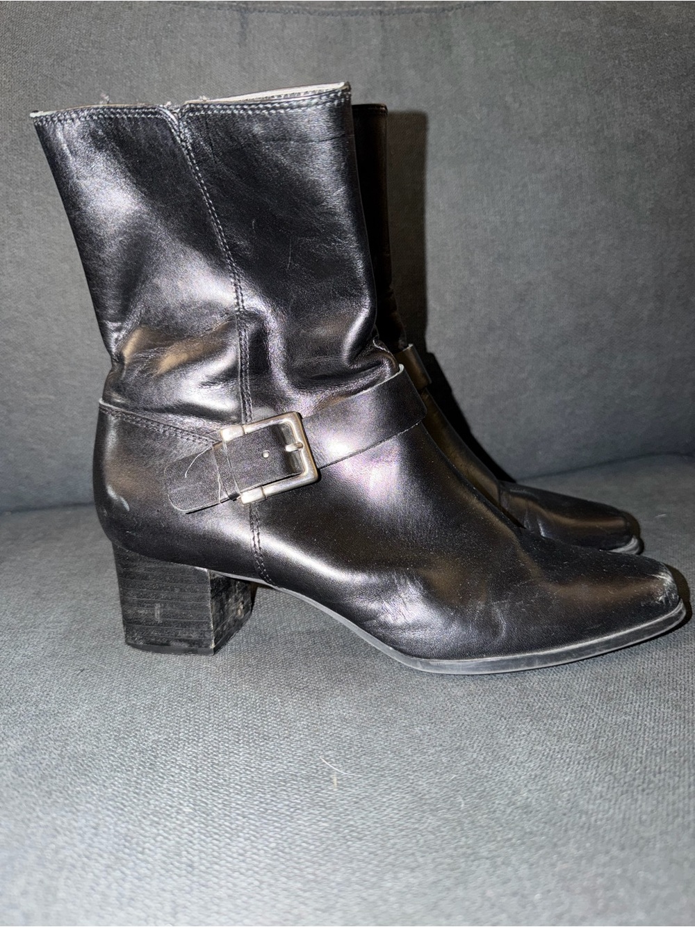 Anne Klein leather square toe bootie with zipper and buckle size 7 1/2
